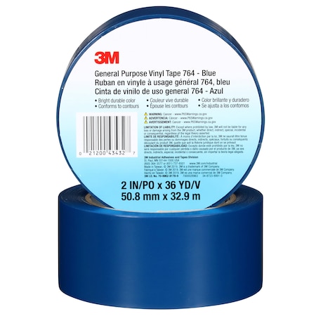 3M Vinyl Tape, 5.0 Mil, 2"x36 yds, Blue, PK24 T967764L
